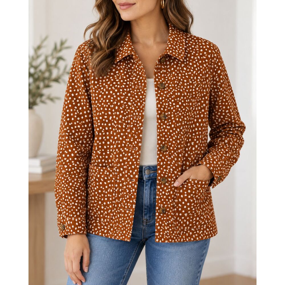 LOFT Outlet Brown & Cream Spotted Utility Jacket – Size Large – NWT